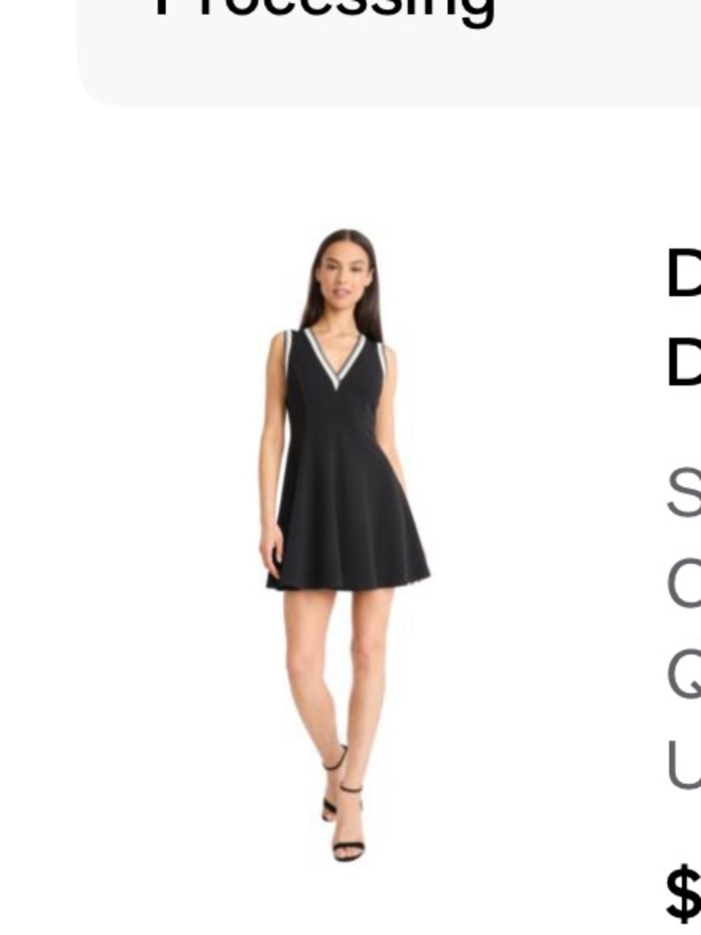 Donna Morgan Black V-Neck Strappy Fit-and-Flare Mini Dress with White Trim